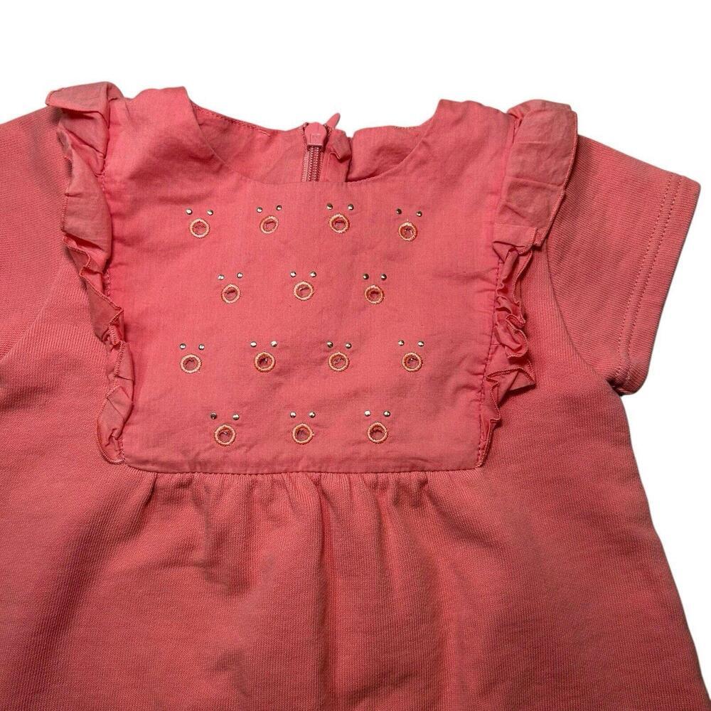 Chloé Baby Girl Coral Pink Cotton Ruffle Dress Embroidered Sz 6 Months NWOT - Picture 2 of 7